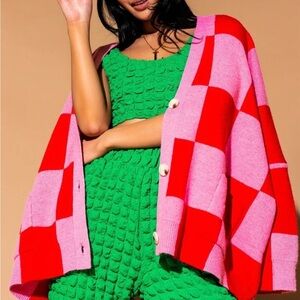 Dressed in LALA Red and Pink Checkered Women's Sweater